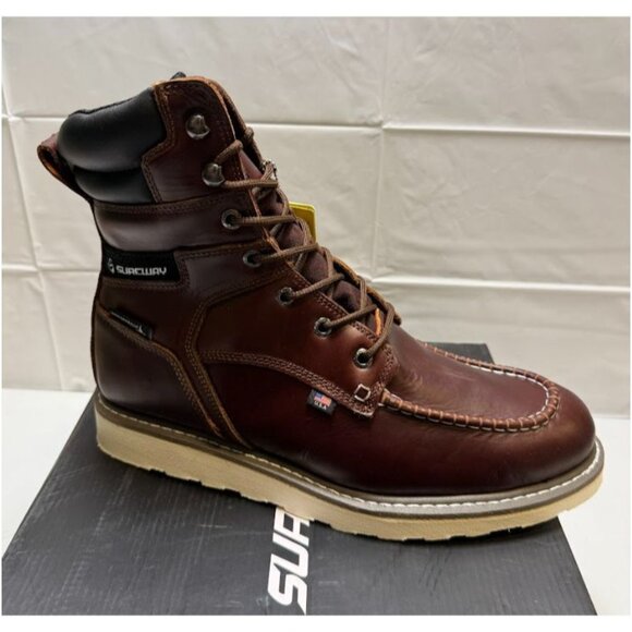 SUREWAY Heavy Duty Soft Toe Full Grain Leather Work Boots Red Wine Size 12 NEW